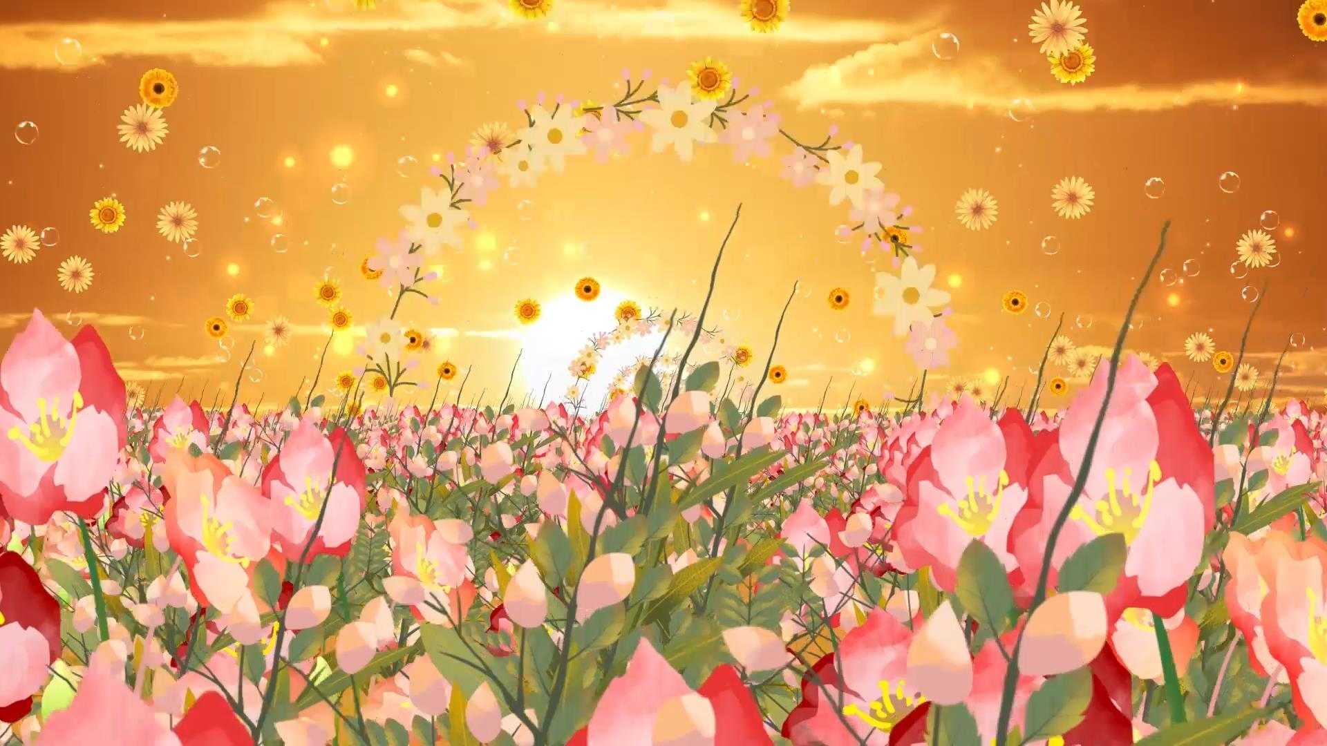 大气温馨唯美花海动态粒子花朵飘动背景视频视频的预览图