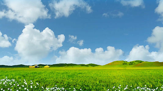 蓝天白云动态草原情背景素材视频的预览图