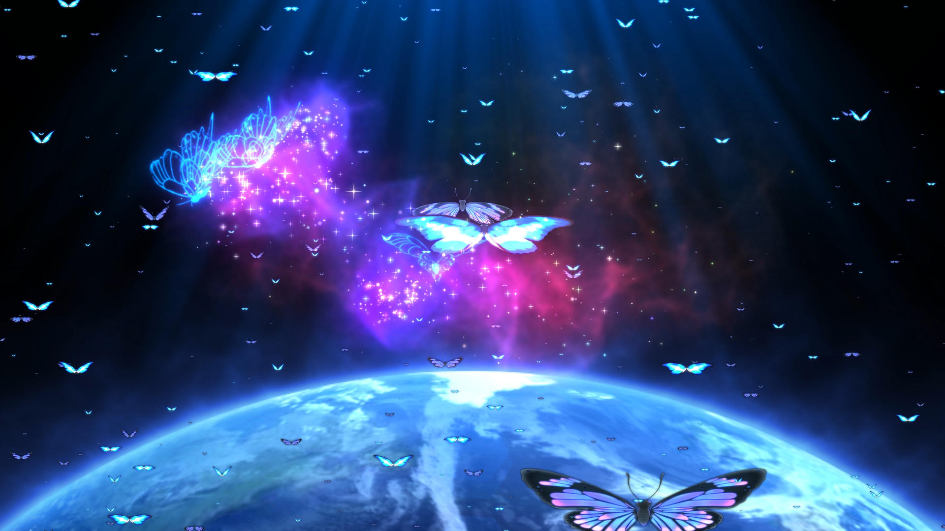 4K大气星空地球蝴蝶背景视频的预览图