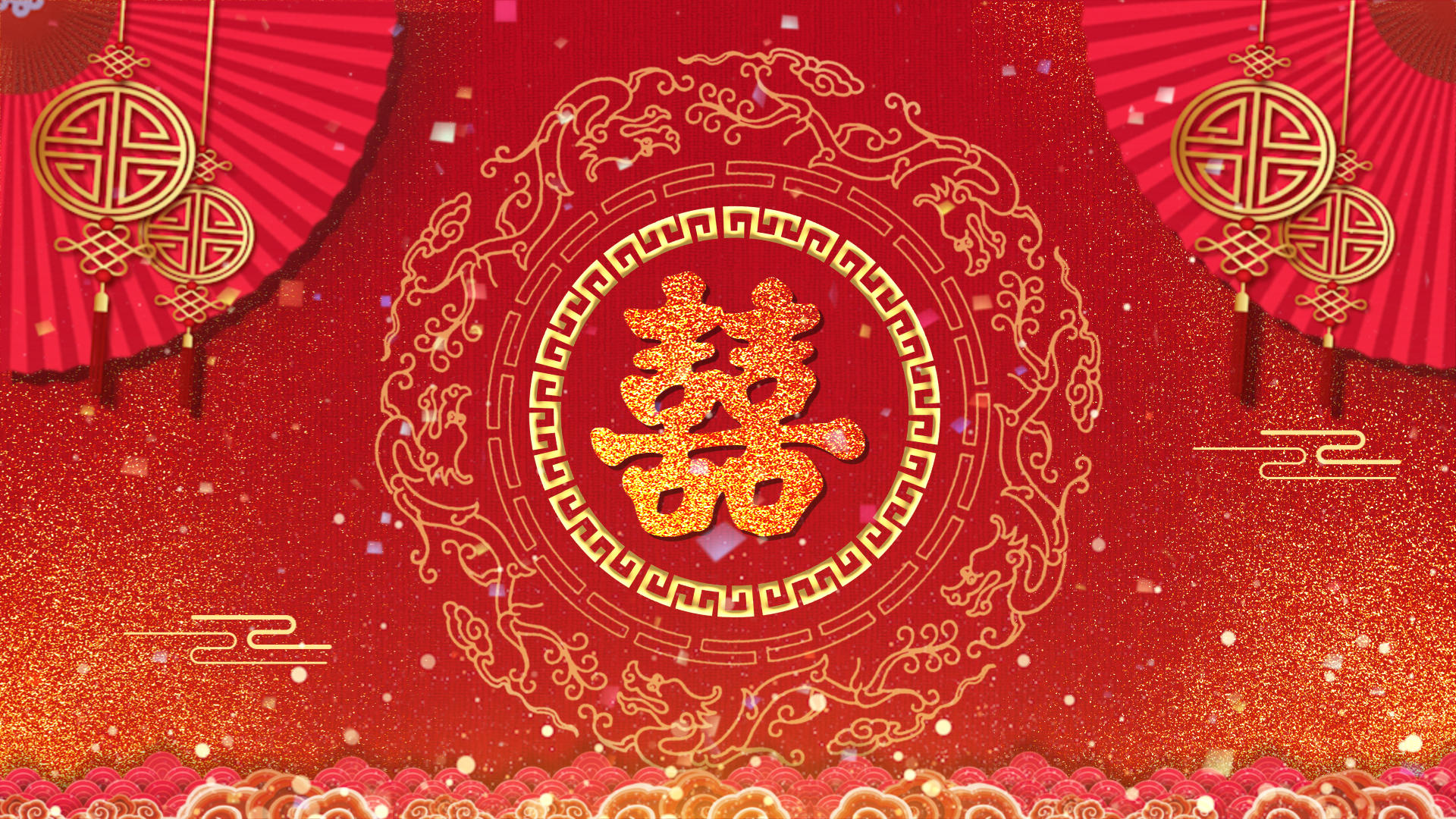 喜庆红色中式婚礼背景视频视频的预览图