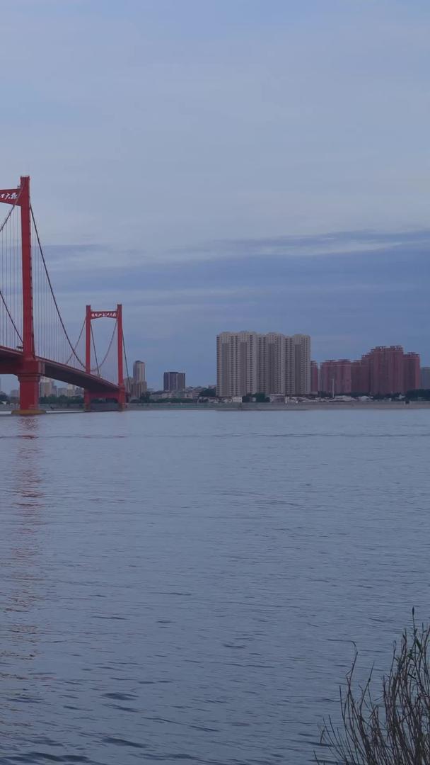 武汉鹦鹉洲长江大桥下的城市长江边是一家三口亲子材料欣赏夕阳和夕阳视频的预览图