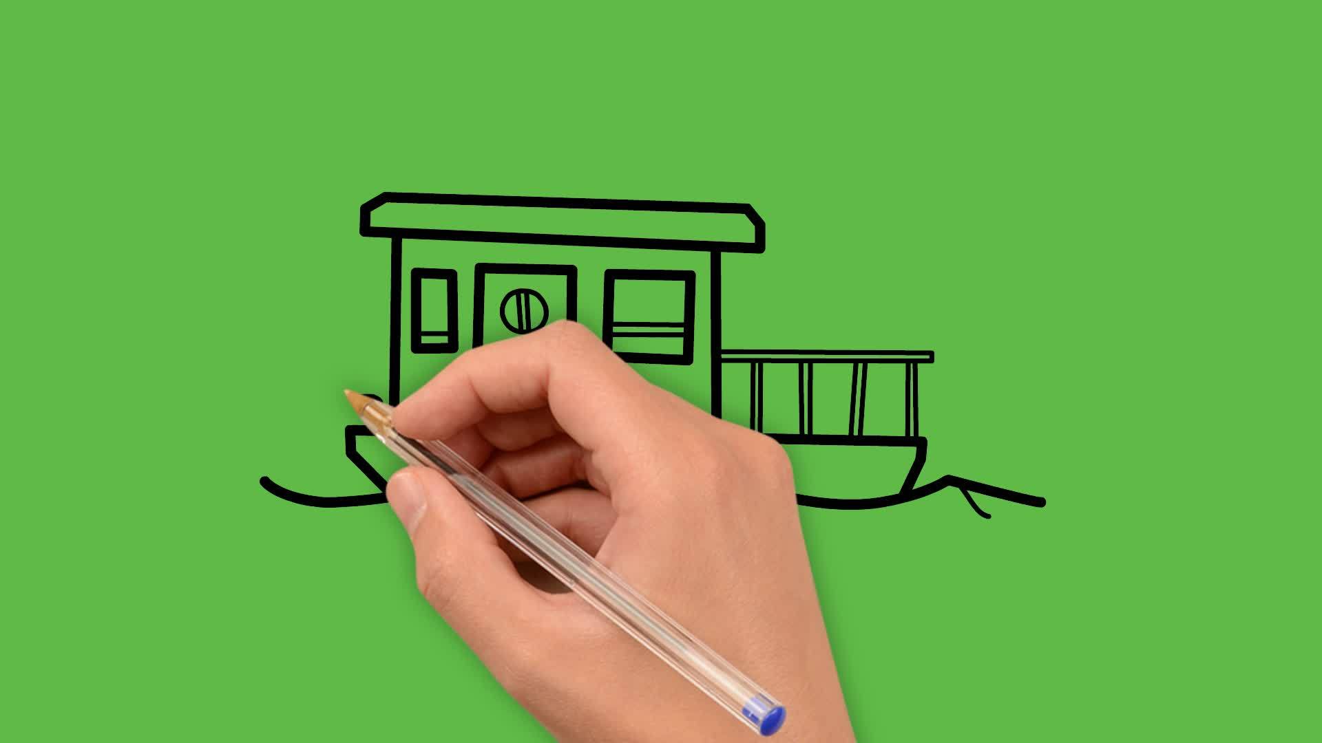 在绿色背景下绘制蓝色和黑色组合划船艺术(包括蓝色和黑色)视频的预览图