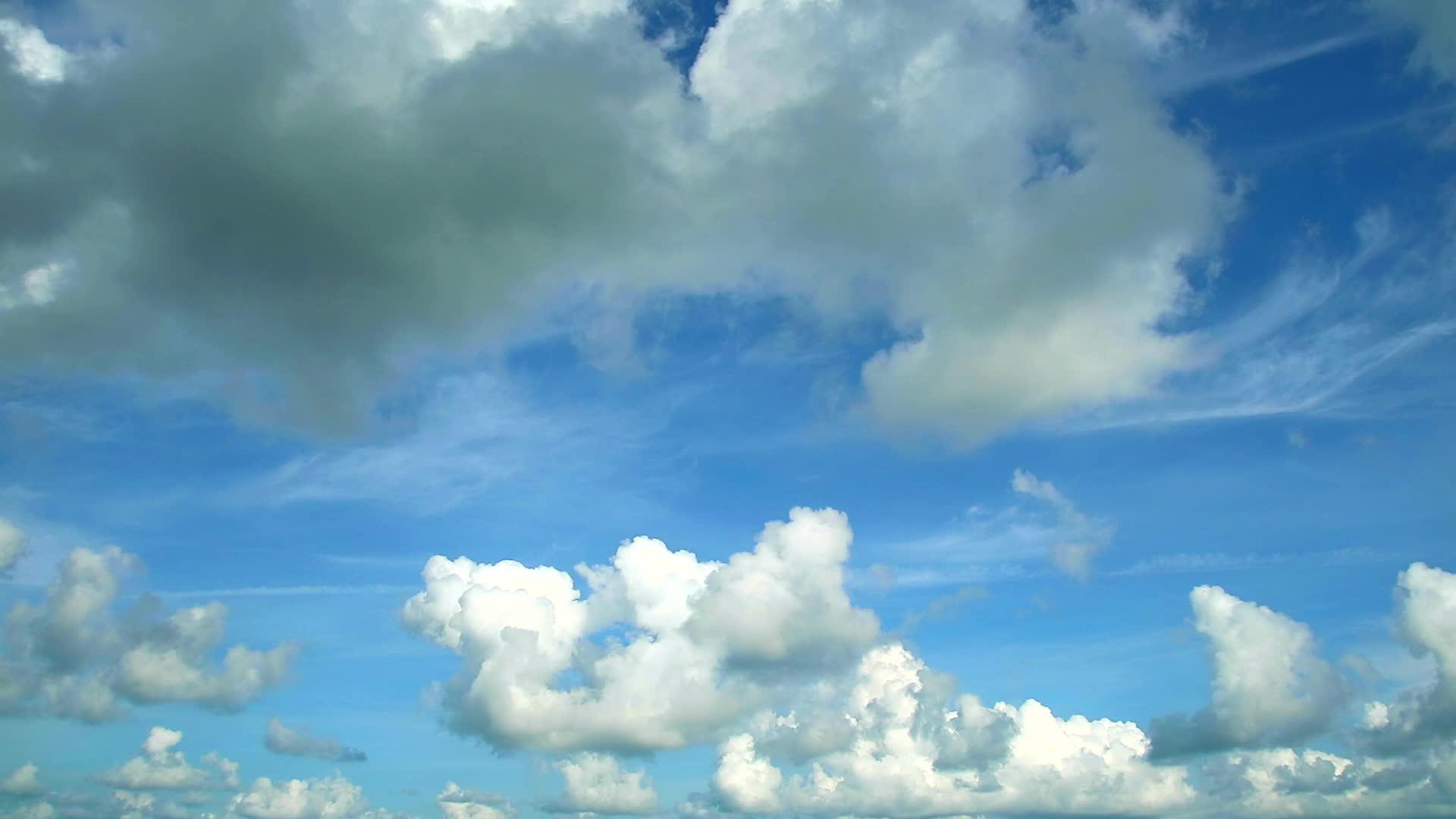 纯蓝色的天空背景灰色和白云随风飘动视频的预览图