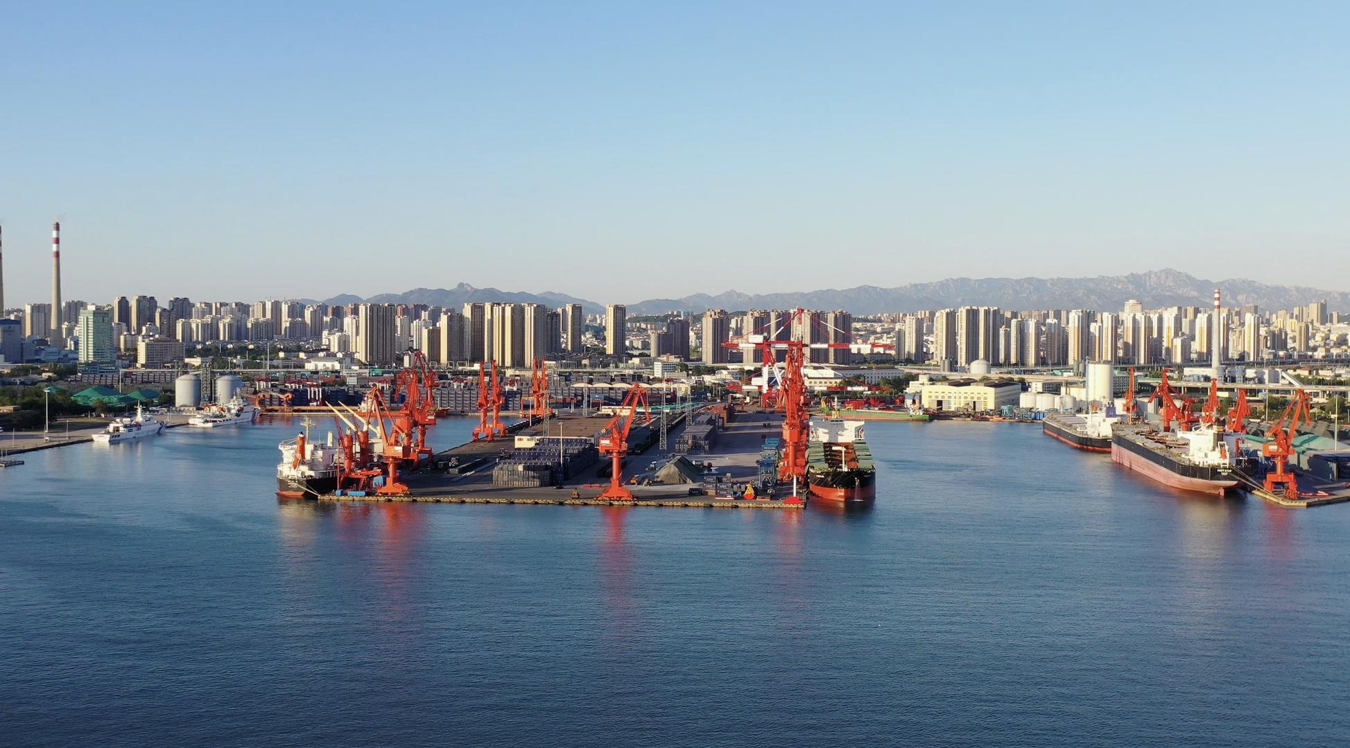 青岛城市风光青岛港航拍4K视频视频的预览图