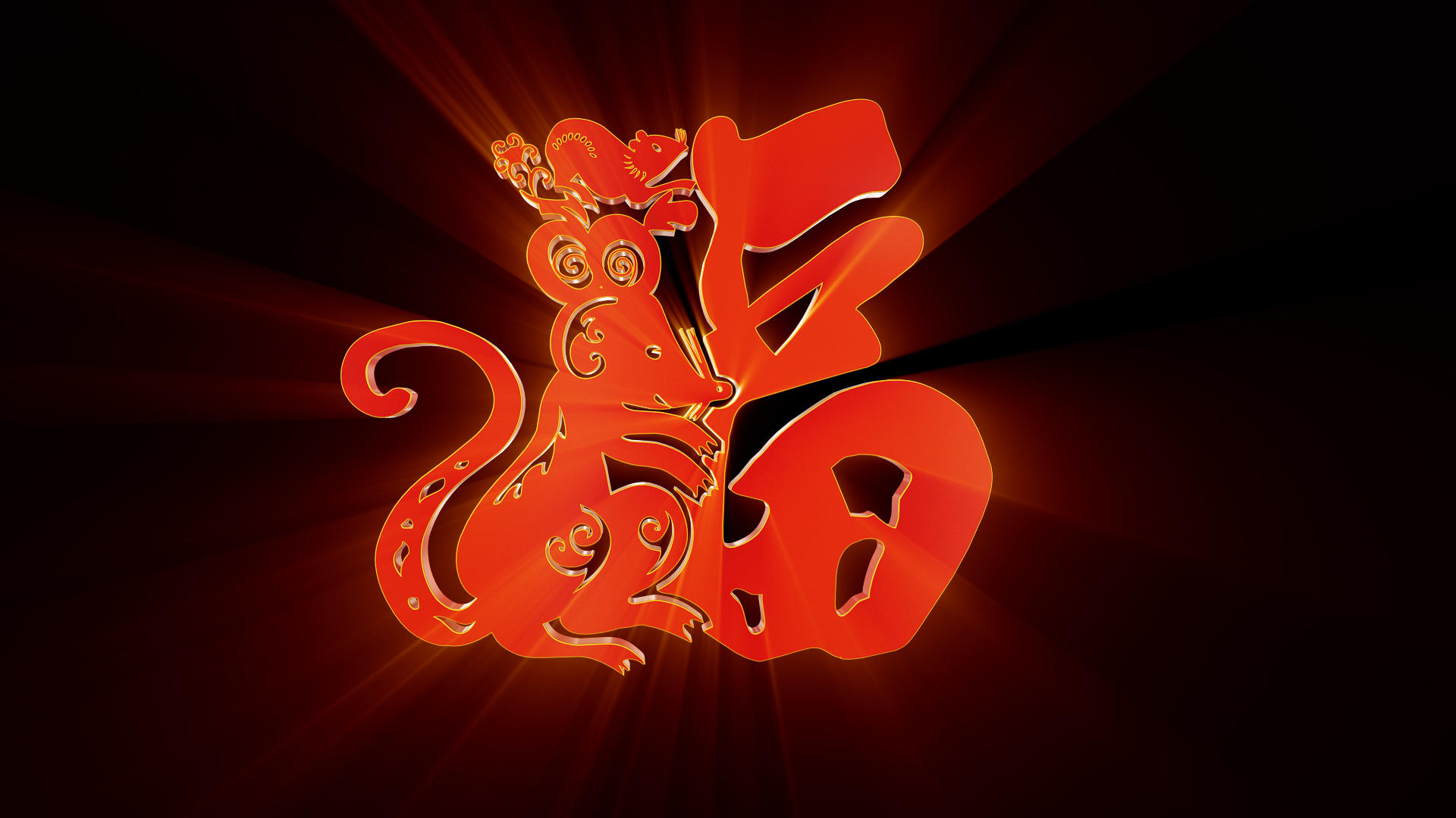 三维红色鼠年老鼠福字模型展示动画视频的预览图