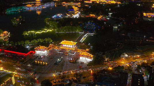 大唐芙蓉园夜景4K航拍视频的预览图