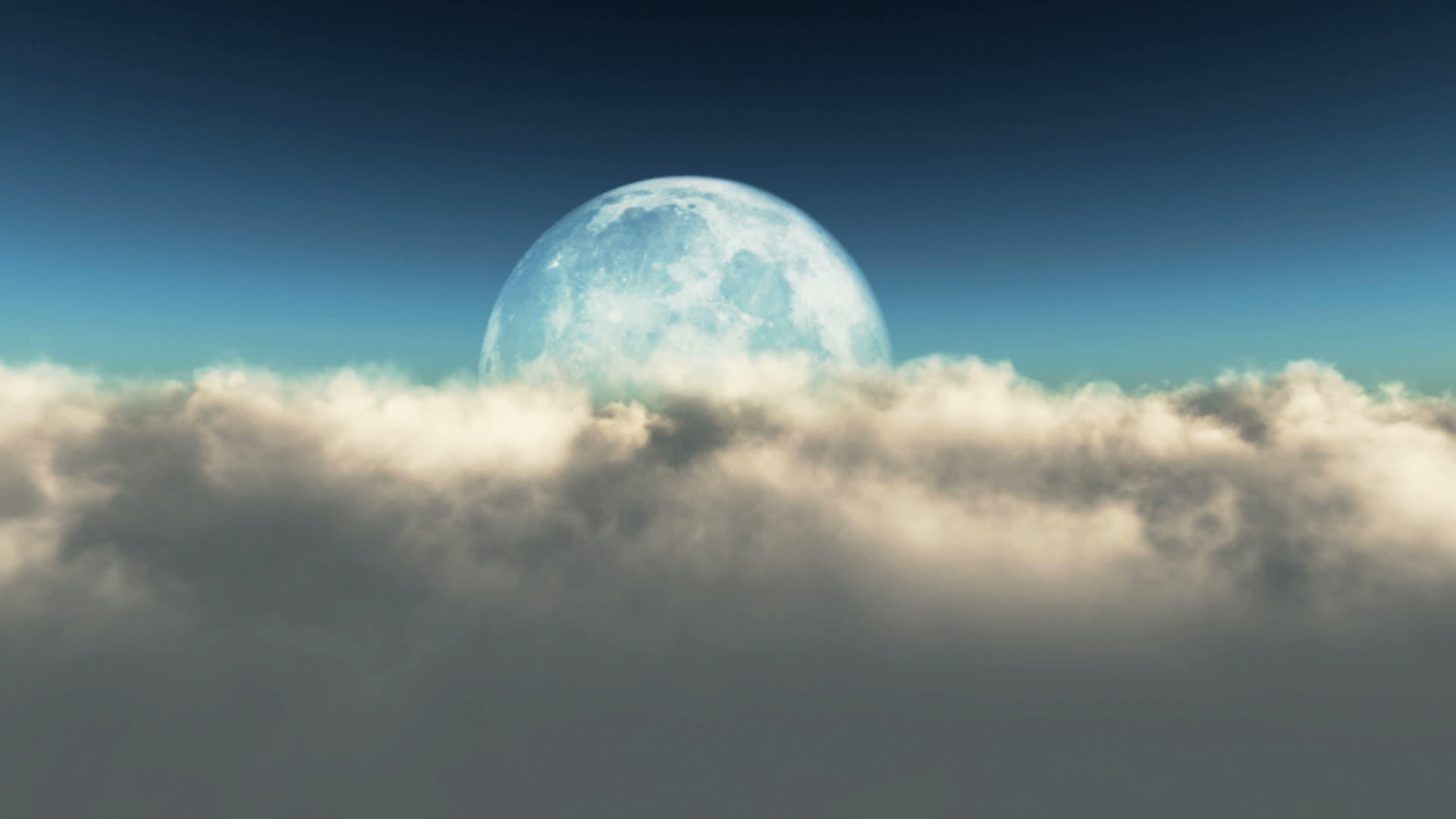 夜空下在满月的云朵上飞翔视频的预览图