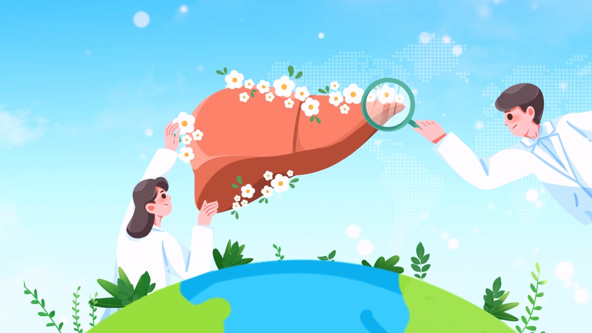 简洁大气世界肝炎日卡通背景视频视频的预览图