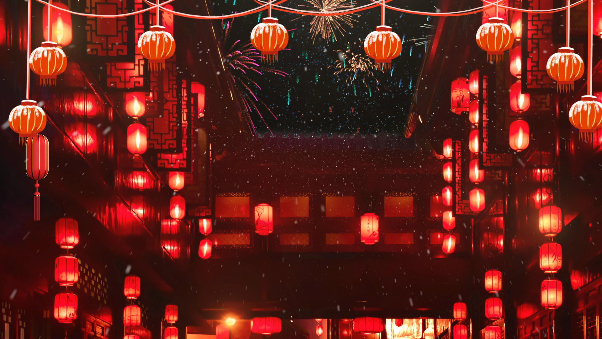 4k新年喜庆温暖万家灯火背景视频的预览图