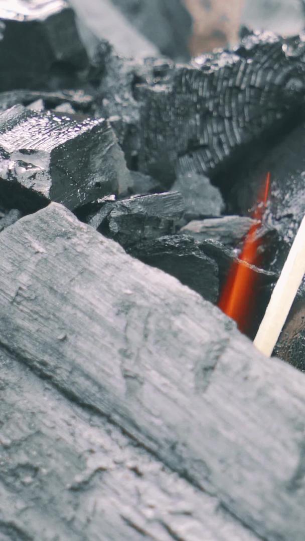 户外烧烤火柴在秋游野餐点燃煤炭视频的预览图