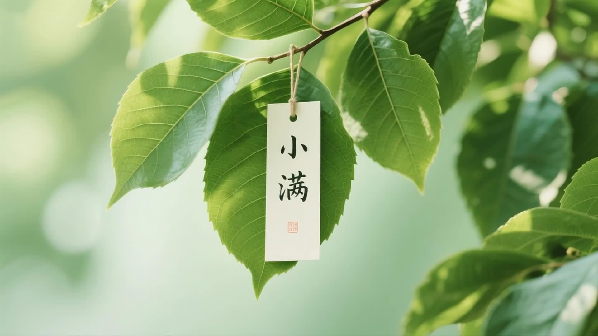 小满节气挂在绿叶枝上的标签视频的预览图