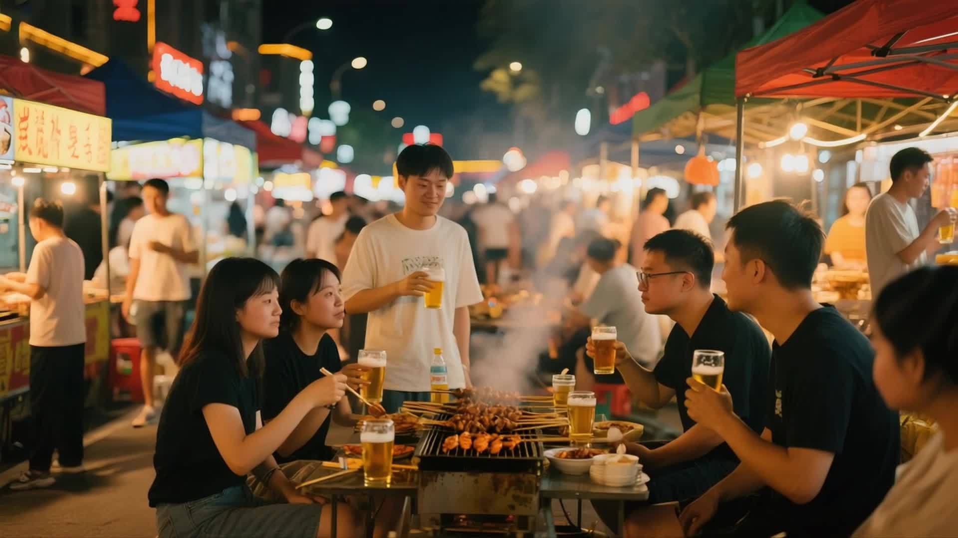 夜市烧烤摊上的人间烟火气视频的预览图