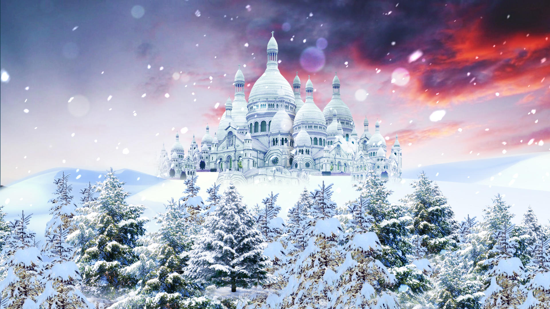 唯美雪中城堡背景视频的预览图