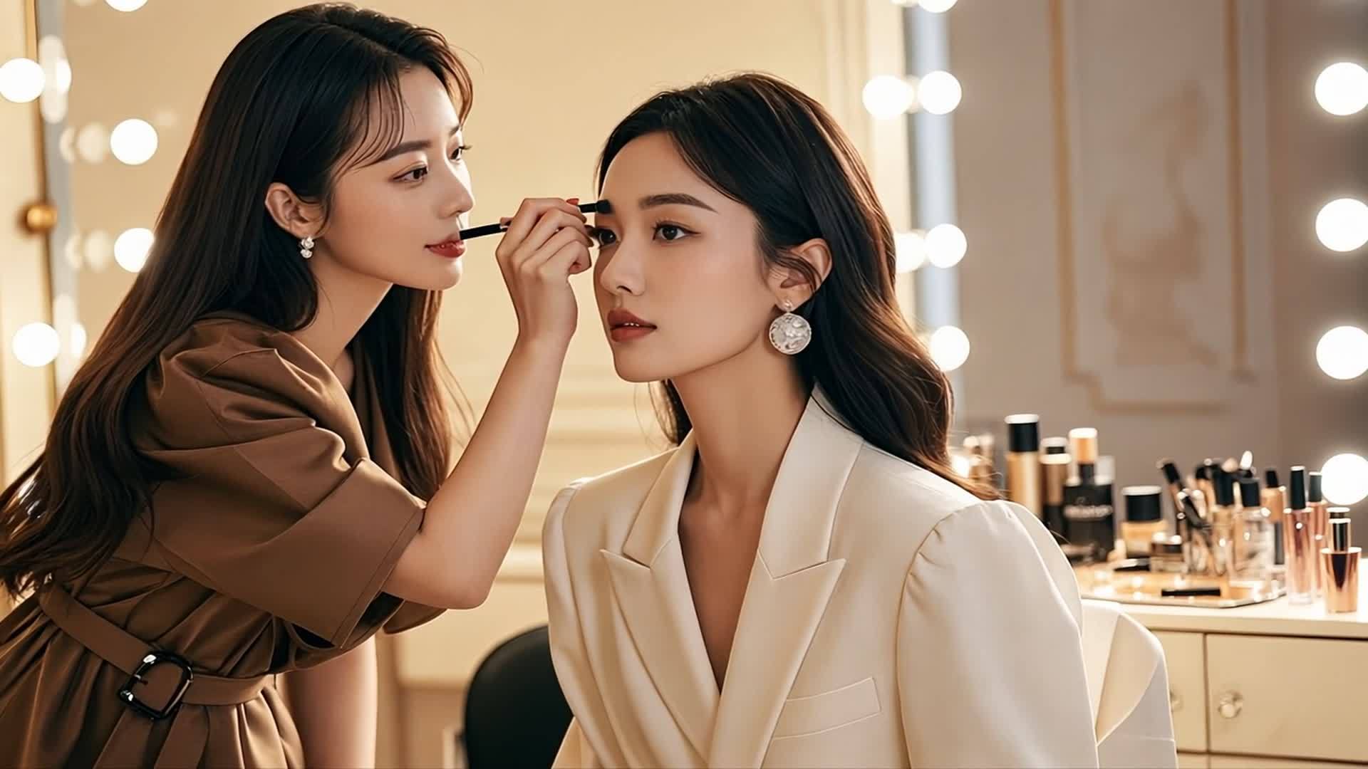 年轻女性美妆时刻优雅化妆现场视频的预览图