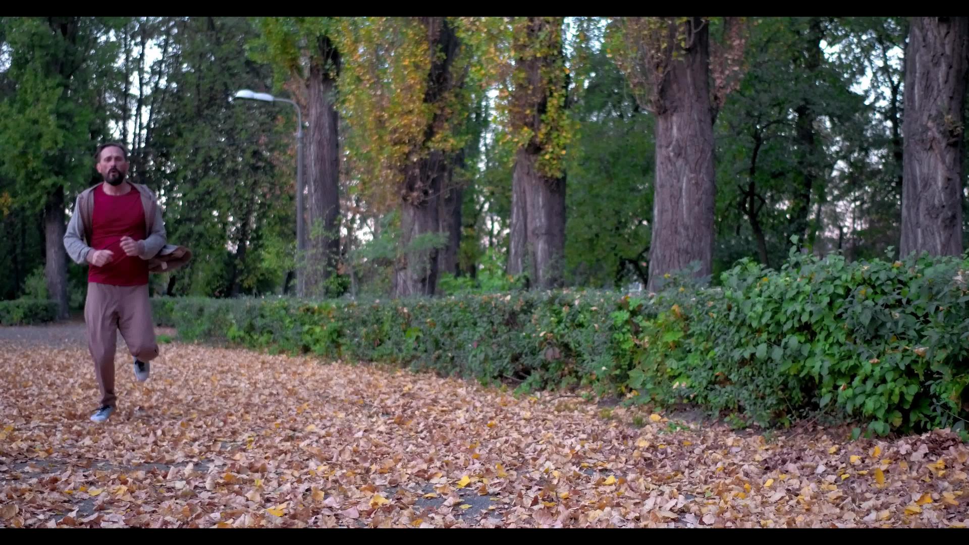 运动员在绿秋林中奔跑视频的预览图
