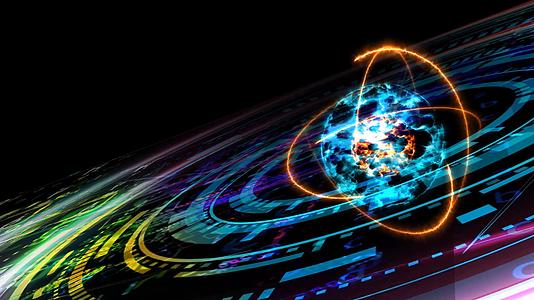 量子未来计算机技术环效应和抽象彩色核心原子和数字矩阵模板视频的预览图