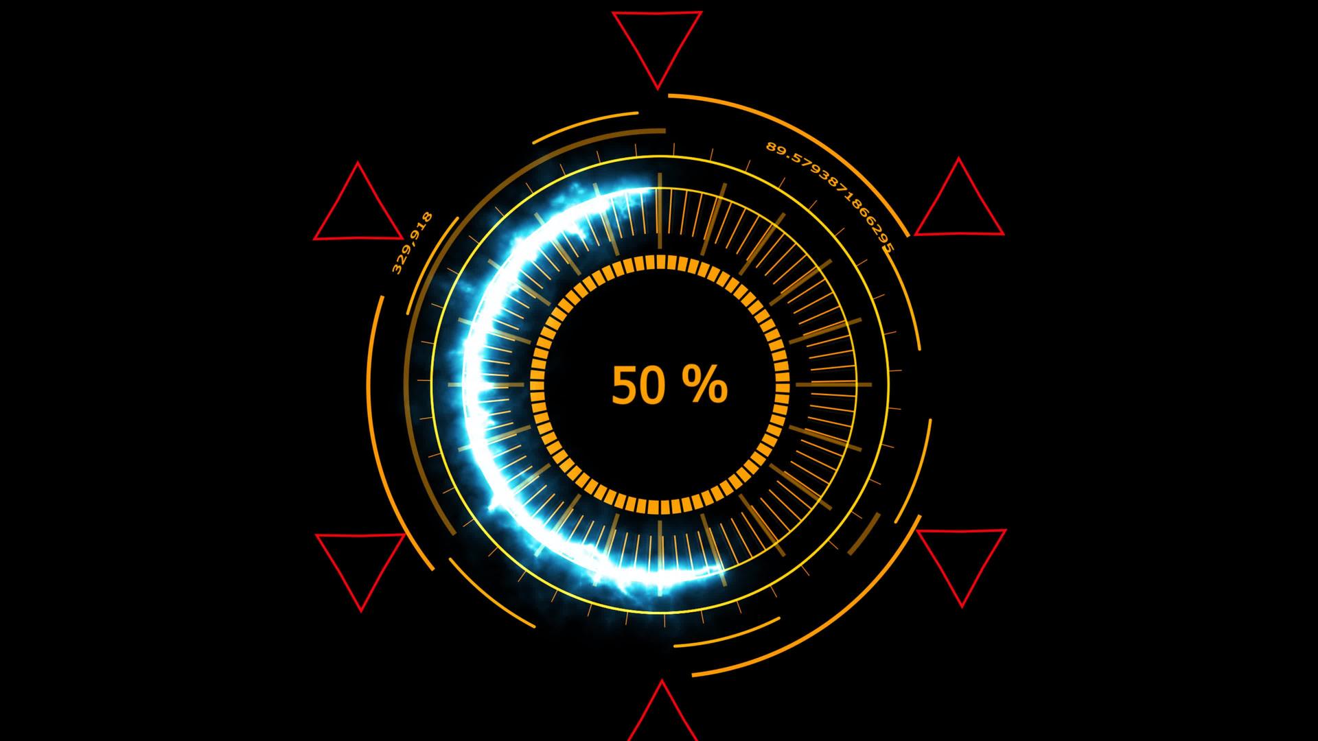 黑色屏幕上的数字电表蓝色能量和亮粉色三角形魔法符号元素视频的预览图
