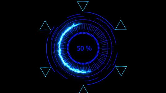 黑色屏幕上的数字蓝色仪器和橙绿色明亮的三角形魔法符号元素视频的预览图