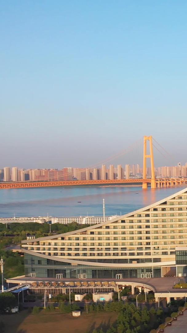 航拍风光城市旅游地标长江边造型美观的洲际酒店商业素材视频的预览图
