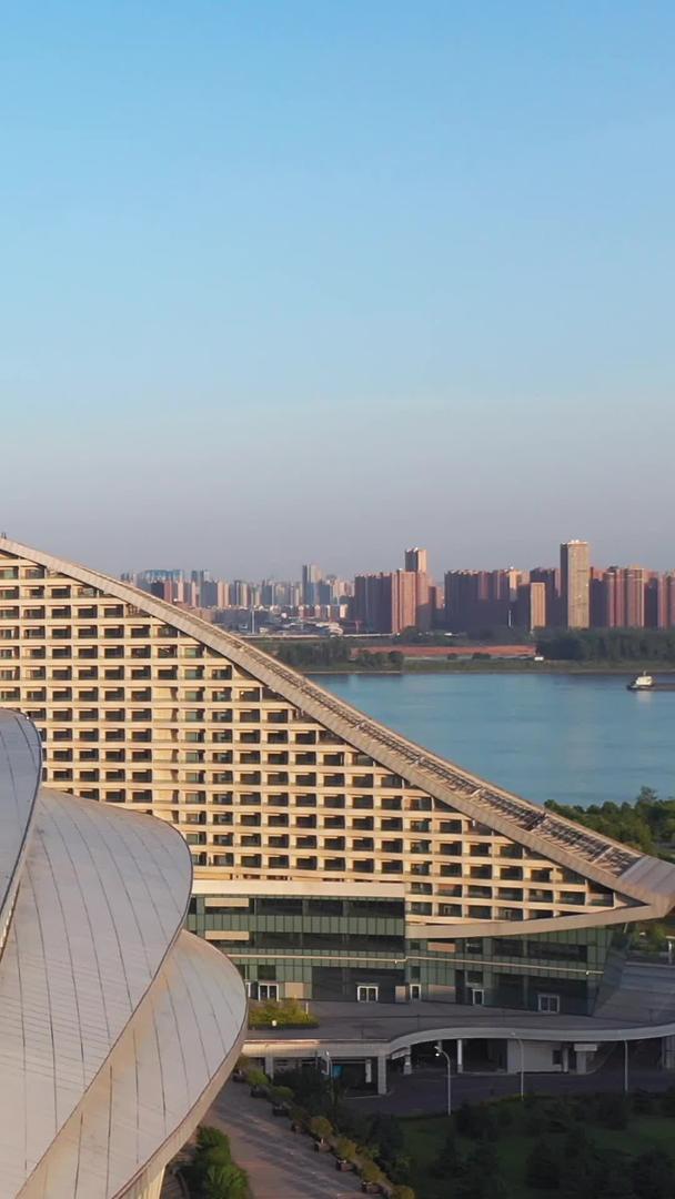 航拍风光城市旅游地标长江边造型美观的洲际酒店商业素材视频的预览图