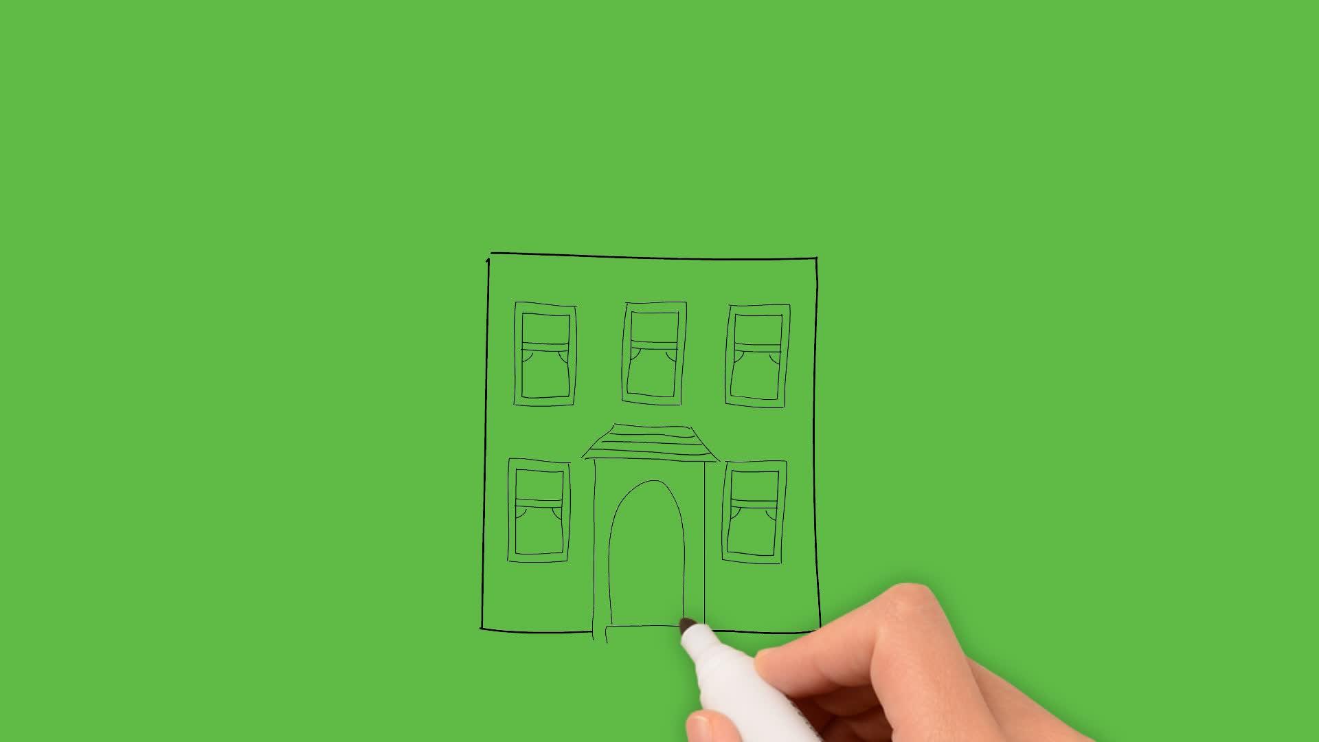 绘制小型家居建筑艺术结合绿色背景上的色彩视频的预览图
