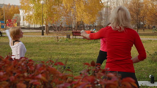 运动女性在公园里以低角度跳舞视频的预览图