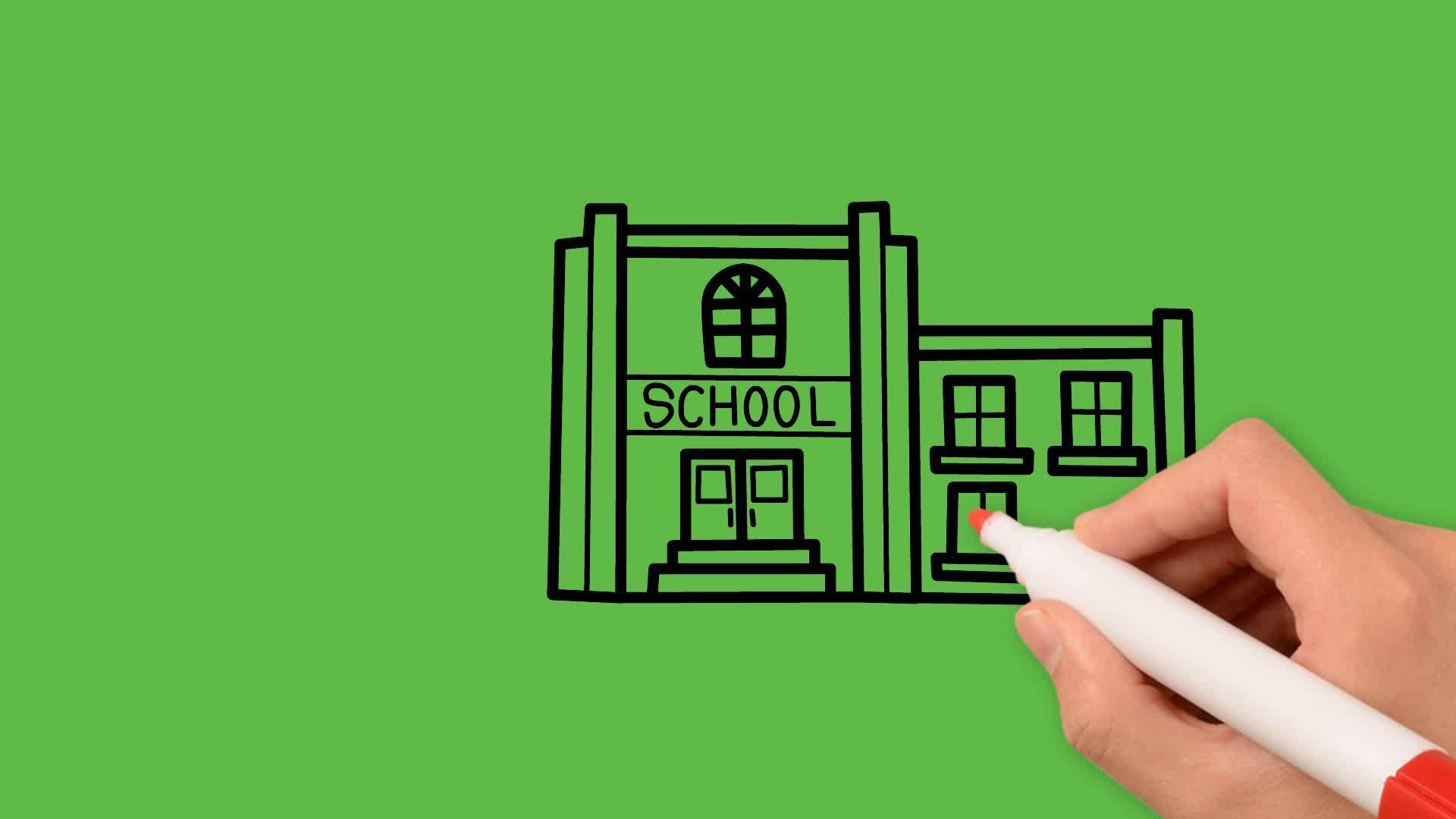 在绿色背景上画出色彩组合的学校艺术画视频的预览图