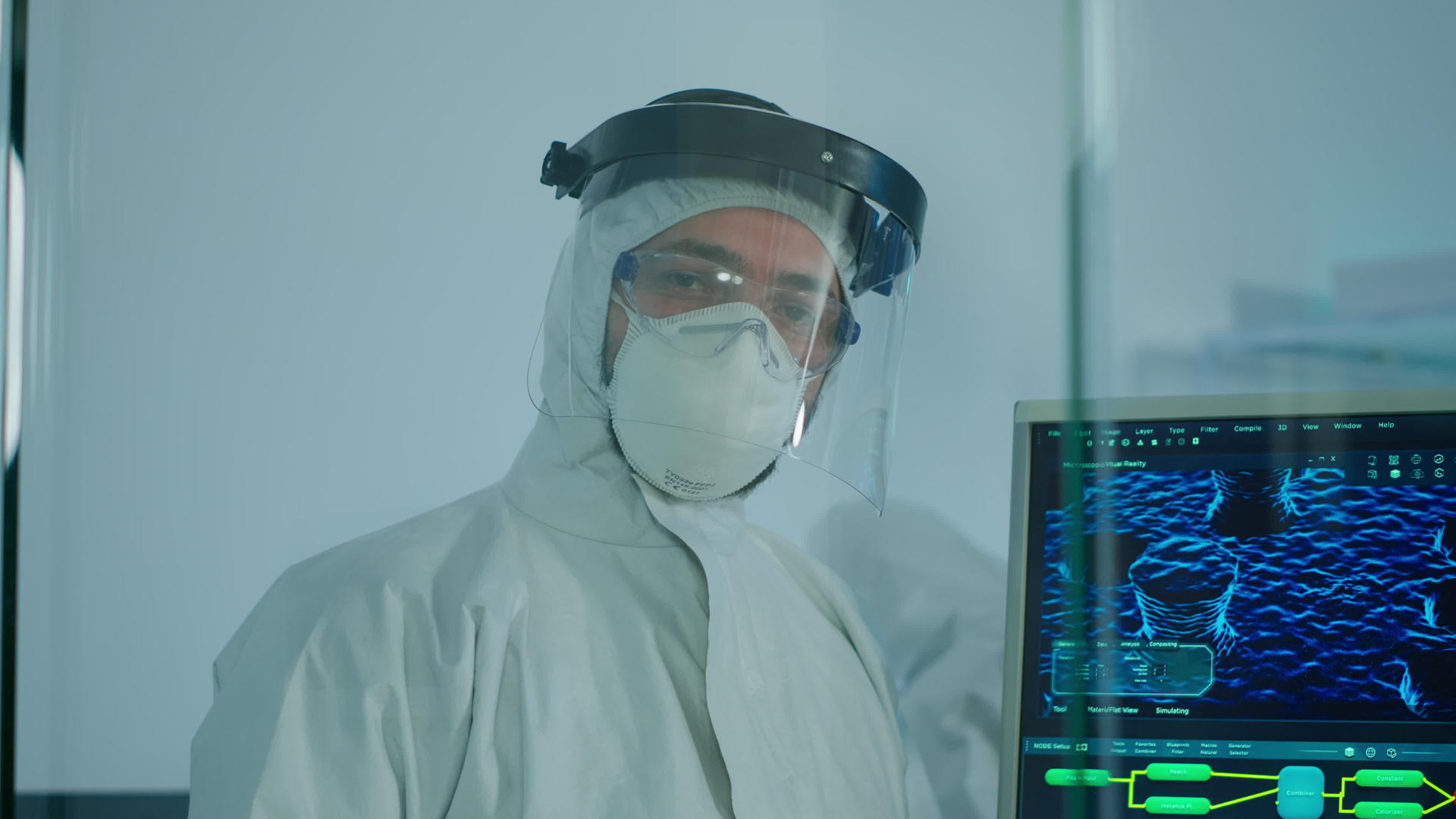 抗生素菌生物学家站在实验室看相机视频的预览图