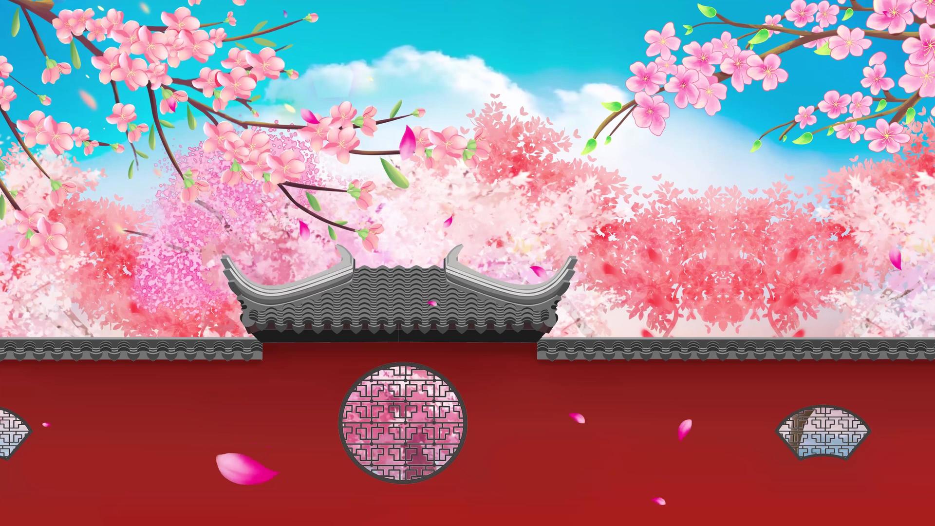 4K中国风古建筑樱花背景视频视频的预览图