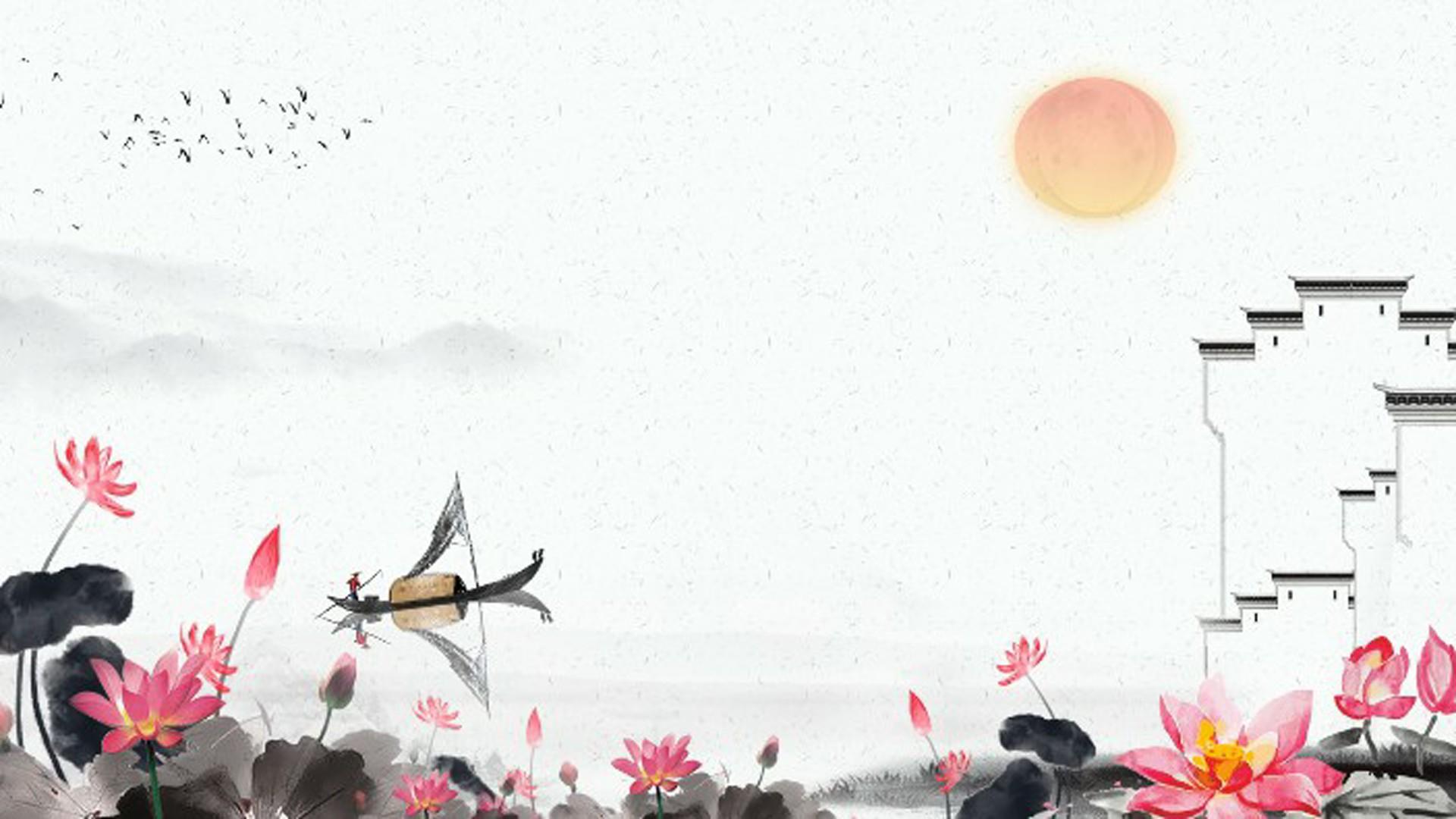 水墨庭院风景中国风背景视频的预览图
