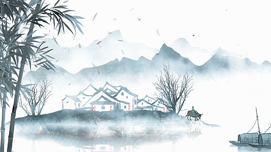 中国风水墨鸟群竹叶背景动态元素合成视频的预览图