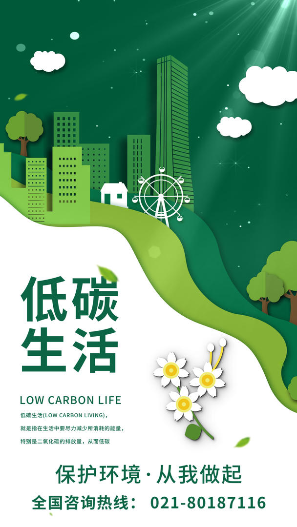 剪纸风低碳生活公益宣传海报视频的预览图