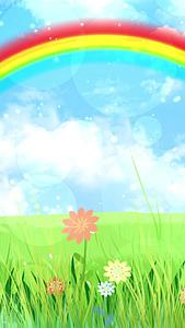 卡通动态草坪彩虹蓝天背景视频视频的预览图