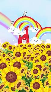 卡通动态向日葵彩虹背景视频素材视频的预览图