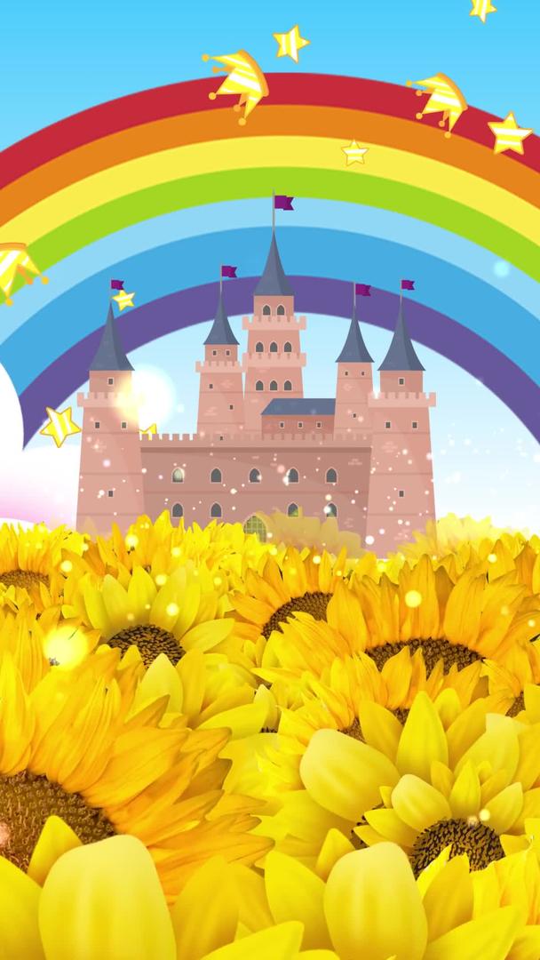 向日葵花海城堡彩虹背景视频视频的预览图