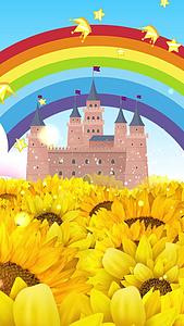 向日葵花海城堡彩虹背景视频视频的预览图