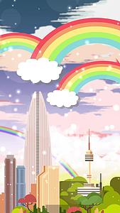 卡通动漫城市循环彩虹动态背景视频视频的预览图
