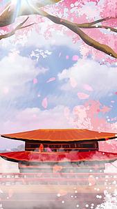 日本浪漫樱花房屋背景视频的预览图