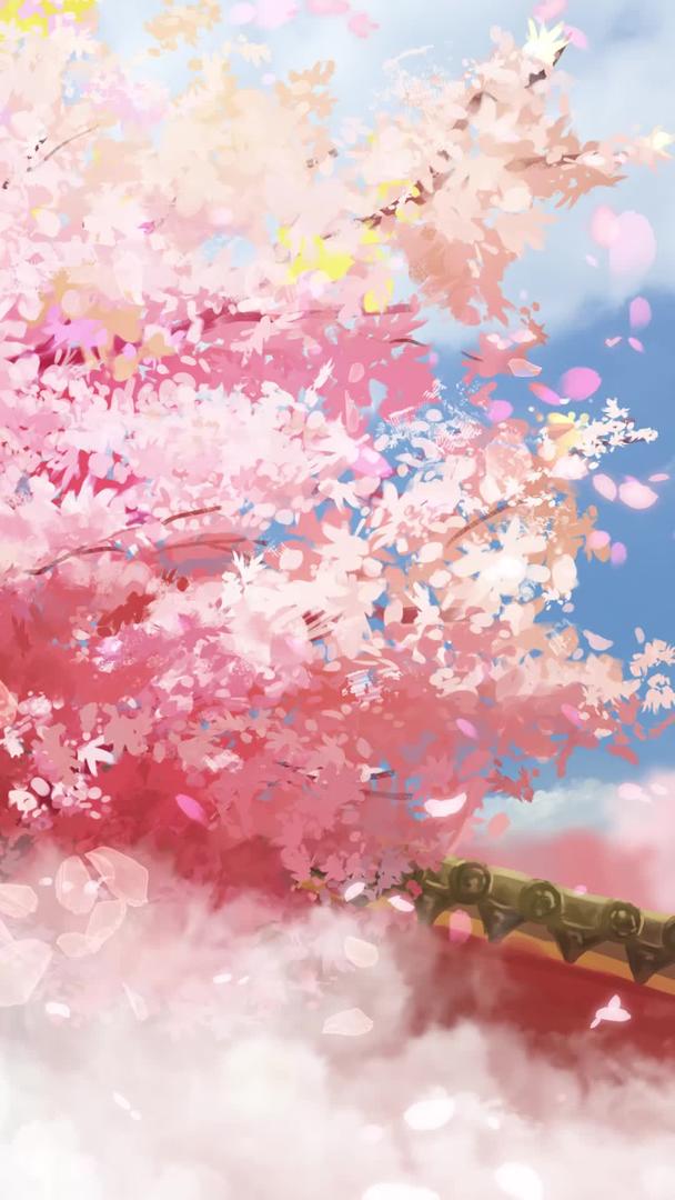 樱花树围墙云层背景视频的预览图