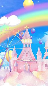 唯美梦幻卡通城堡可爱卡通彩虹背景视频视频的预览图
