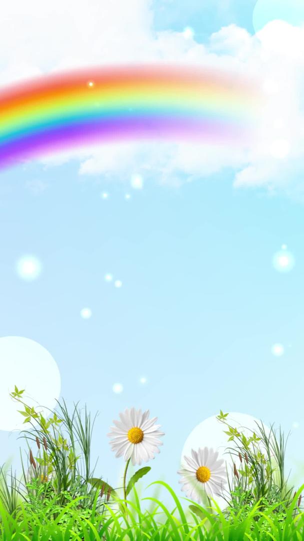 卡通动态草坪彩虹蓝天背景视频的预览图