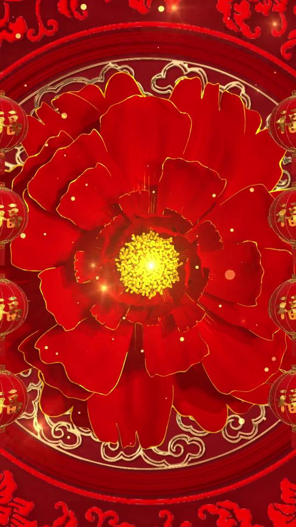 唯美中国风牡丹花灯笼背景视频的预览图