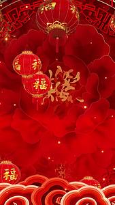 喜庆红色灯笼牡丹花背景视频的预览图