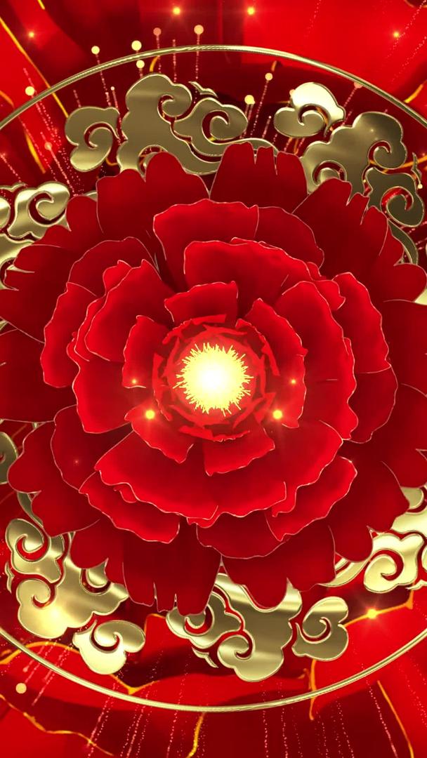 中国风牡丹花金色花纹背景视频的预览图