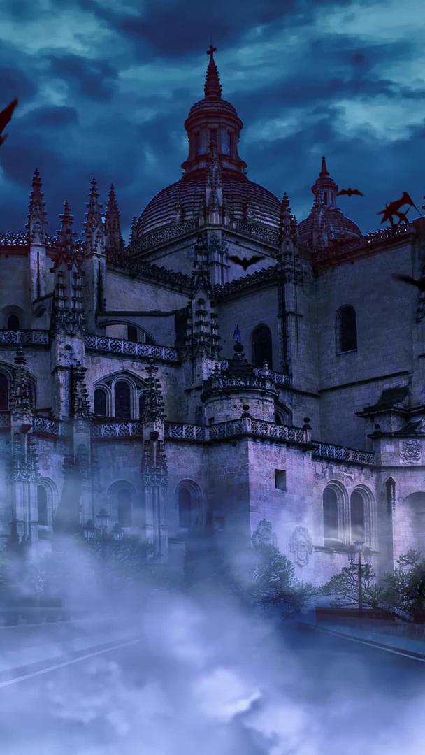 城堡夜晚万圣节恐怖背景视频的预览图