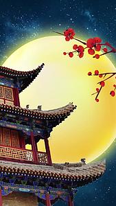中国风古建筑中秋月亮星空梅花LED视频视频的预览图