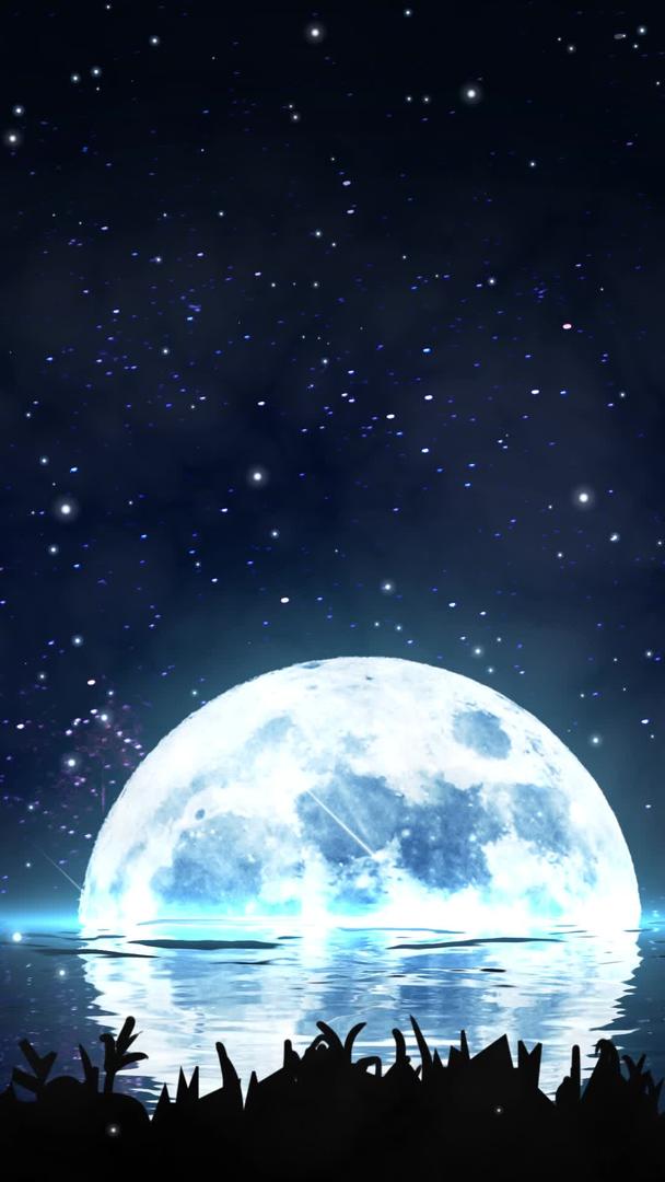 温馨唯美动态月亮从湖面升起背景视频视频的预览图