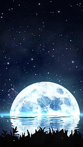 温馨唯美动态月亮从湖面升起背景视频视频的预览图