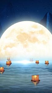 孔明灯月是故乡明中国风圆月视频视频的预览图