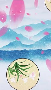 唯美动态中国风山水屏风花瓣飘落背景视频视频的预览图
